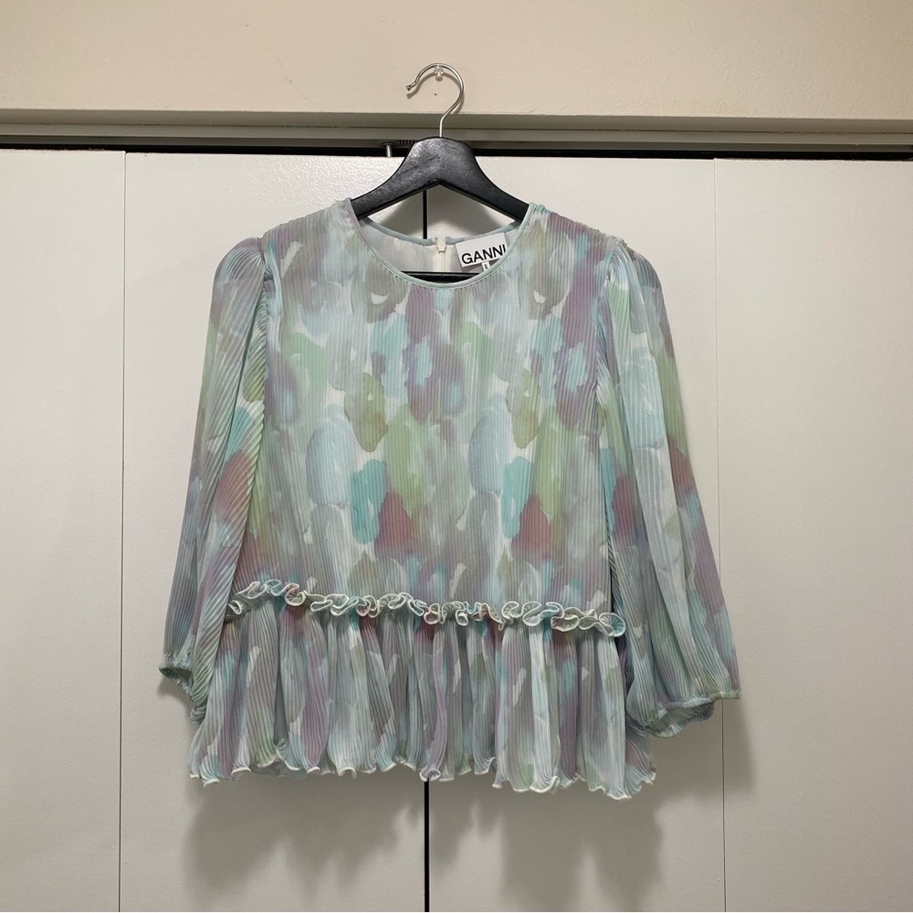 Ganni Multi-Color Pleated Blouse